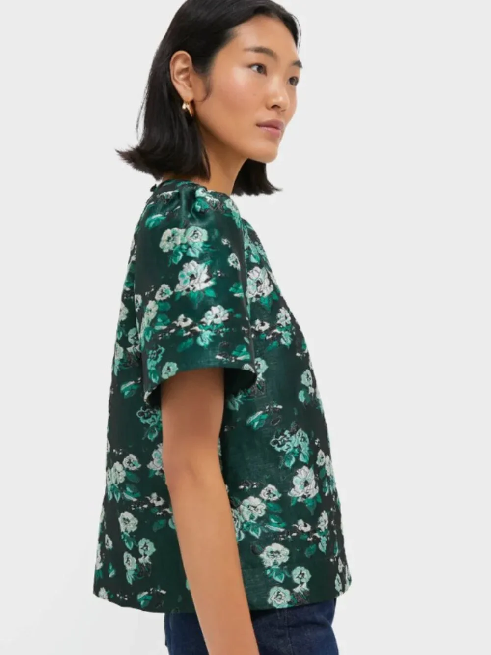 NWT: Pomander Place - Emerald Magnolia Floral Jacquard Lyla Blouse